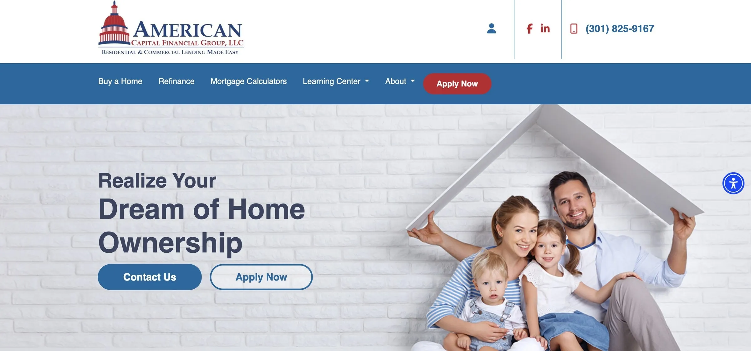 The old amcfg.com homepage, with the headline Realize Your Dream of Home Ownership.